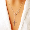 collier Mode Infini + Croix Pendentif Argent Plaqué Pour Femmes