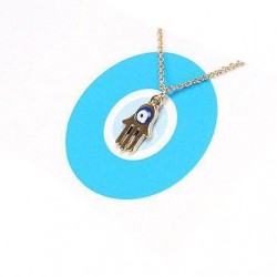 Collier plaqué or et argent 18k chaîne classique mauvais oeil Hamsa main de dieu bleu