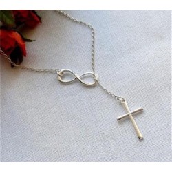 collier Mode Infinity + Croix Pendentif Argent Plaqué Pour Femmes