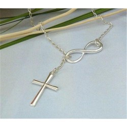 collier Mode Infini + Croix Pendentif Argent Plaqué Pour Femmes